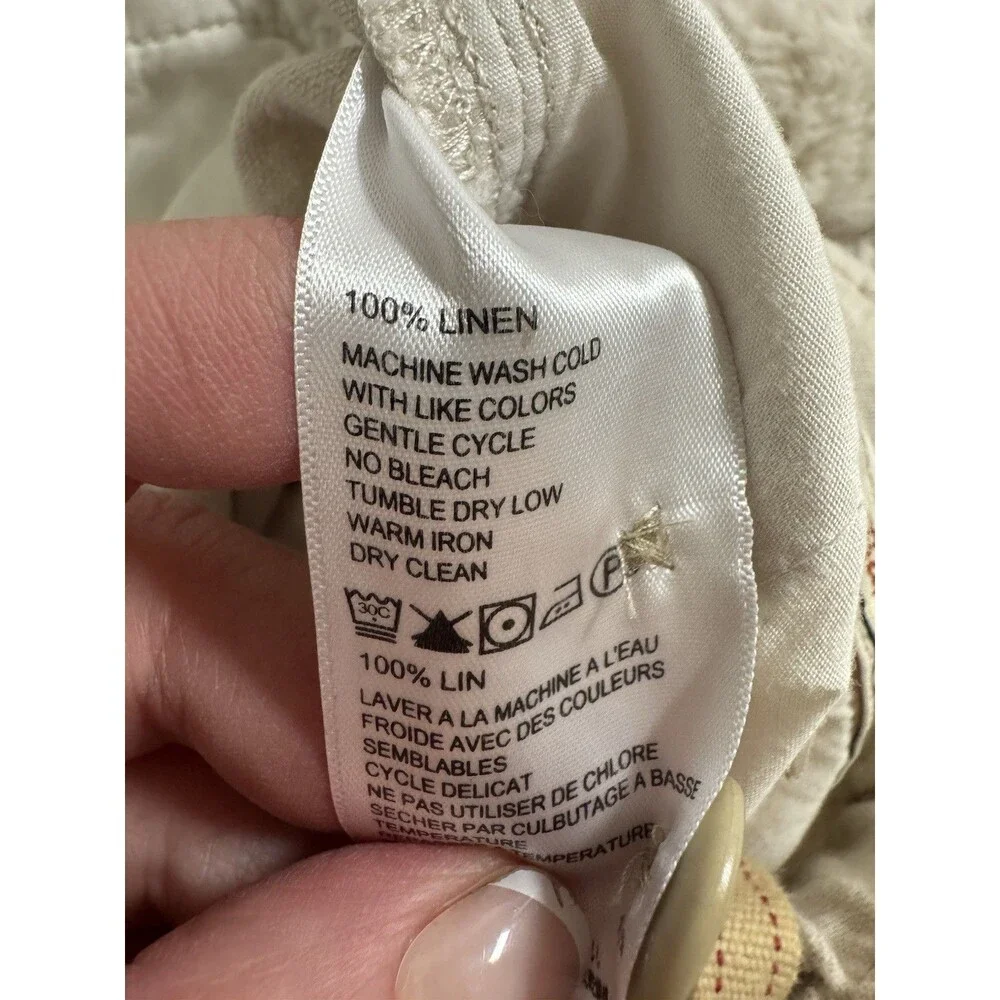 Men’s Tommy Bahama Relax 100% Linen Drawstring Cargo Beige Pants Size L 34x33